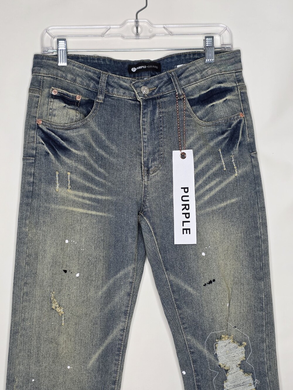 Purple Brand Paint Splatter Jeans Size W-30 Distressed Faded Denim Edgy NEW - Picture 2 of 16